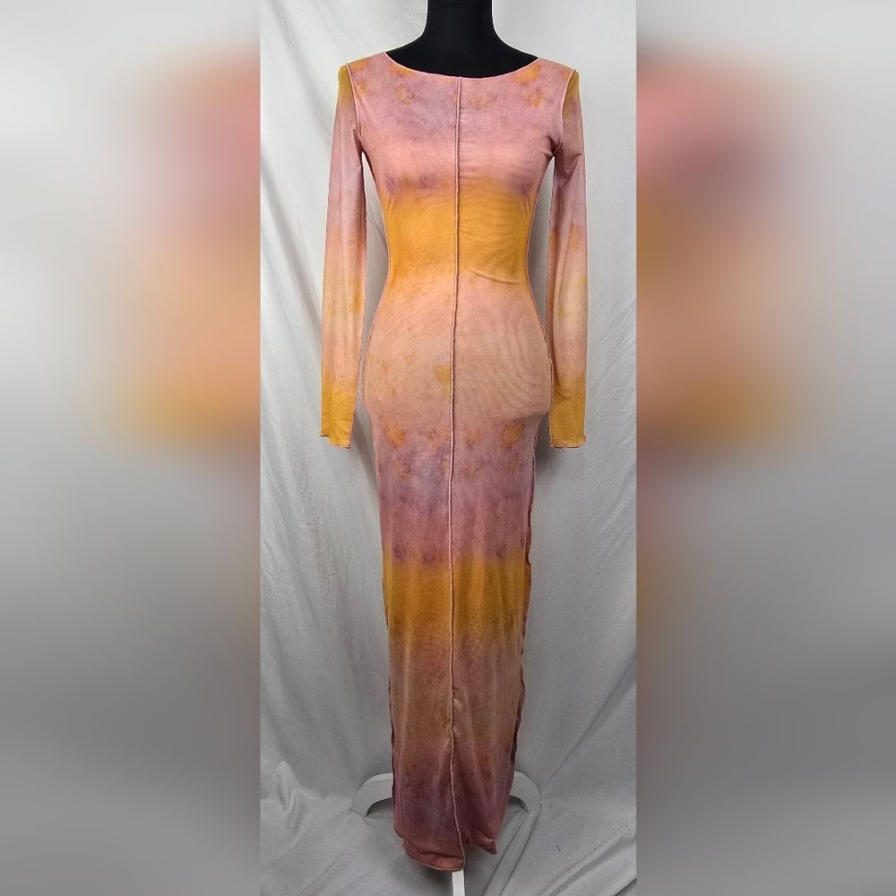 Princess Polly Ombre Pink Boho Mesh Sexy Bodycon Back Slit Long Dress sz 4